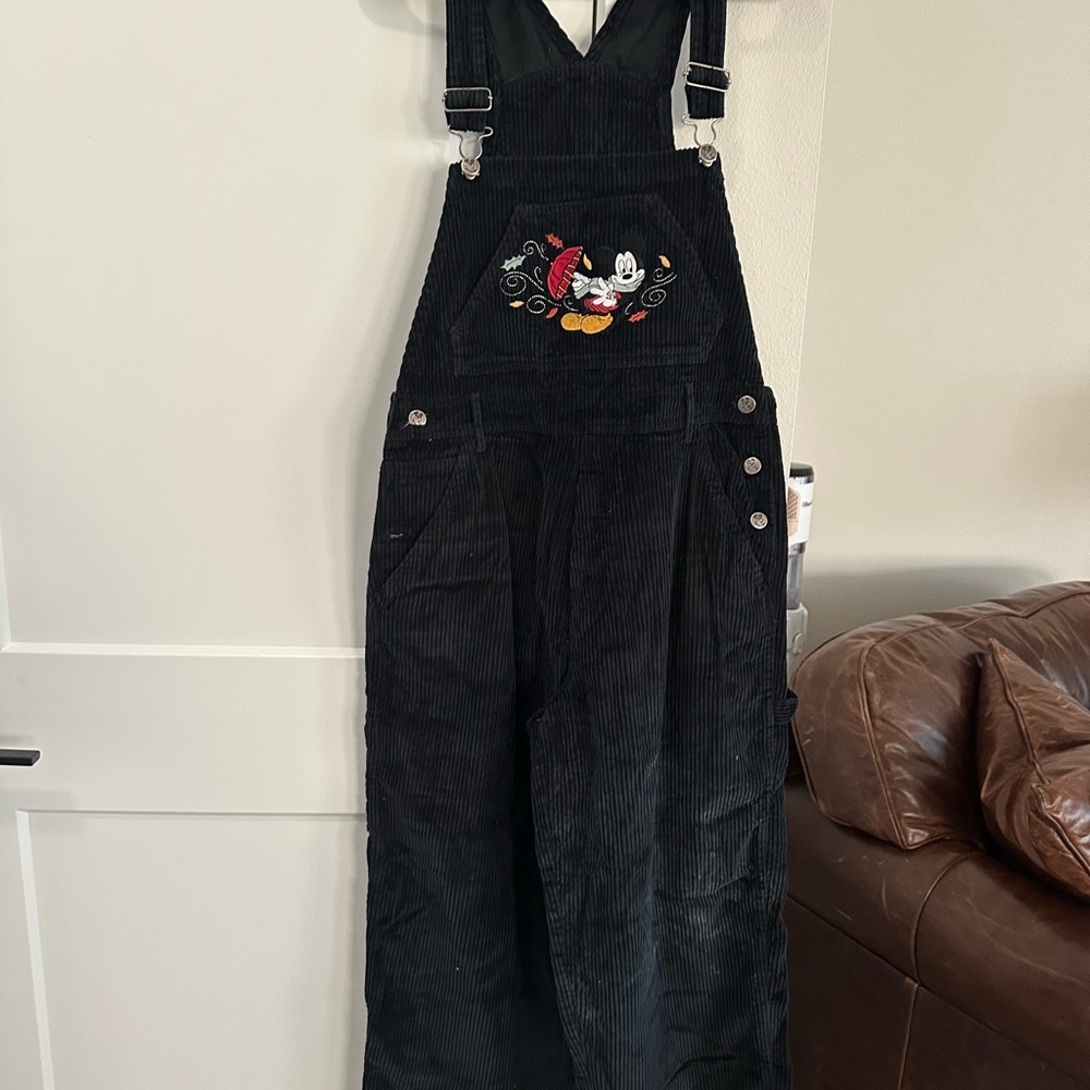 VINTAGE Black Corduroy Overalls with Mickey Mouse Embroidery